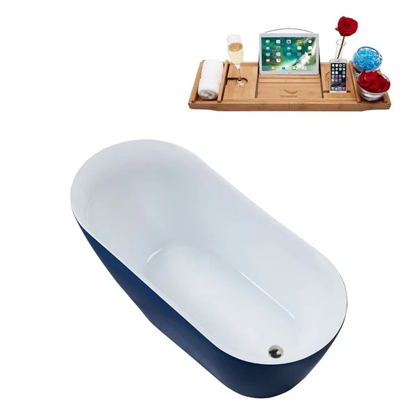 Streamline 29W X 59L Matte Dark Blue Acrylic Bathtub And A Brushed Nickel Reversible Drain With Tray - Image 2