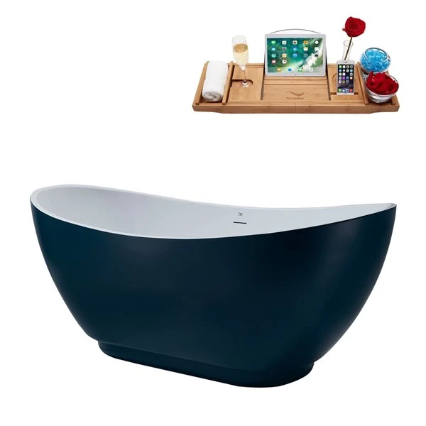 Streamline 28W X 62L Matte Light Blue Acrylic Bathtub And A Polished Gold Center Drain With Tray - Image 4