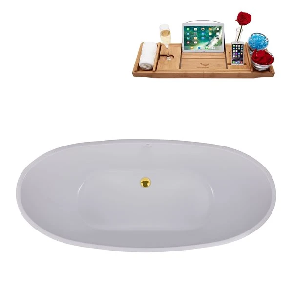 Streamline 28W X 62L Matte Light Blue Acrylic Bathtub And A Polished Gold Center Drain With Tray - Image 2