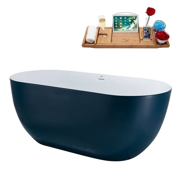 Streamline 28W X 59L Matte Light Blue Acrylic Bathtub And A Matte Oil Rubbed Bronze Center Drain With Tray - Image 5