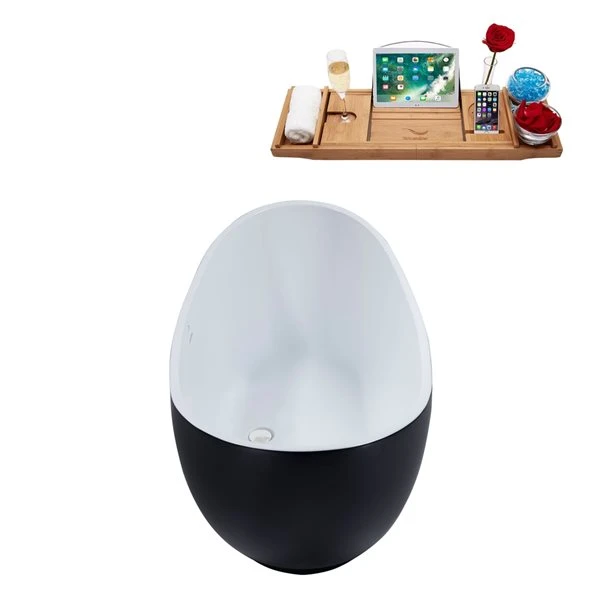 Streamline 28W X 62L Matte Black Acrylic Bathtub And A Glossy White Center Drain With Tray - Image 3