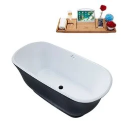 Streamline 28W X 59L Matte Black Acrylic Bathtub And A Matte Black Center Drain With Tray