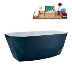 Streamline 29W X 63L Matte Light Blue Acrylic Bathtub And A Polished Chrome Center Drain With Tray