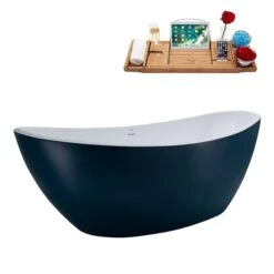 Streamline 35W X 75L Matte Light Blue Acrylic Bathtub And A Glossy White Center Drain With Tray