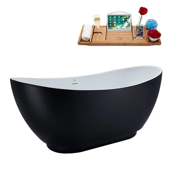 Streamline 28W X 62L Matte Black Acrylic Bathtub And A Matte Black Center Drain With Tray - Image 2