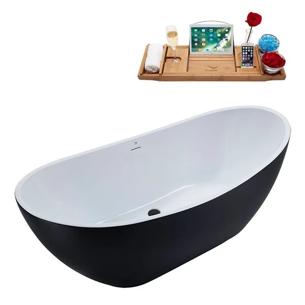 Streamline 28W X 62L Matte Black Acrylic Bathtub And A Matte Black Center Drain With Tray - Image 4