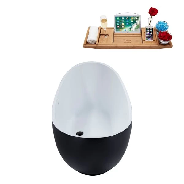 Streamline 28W X 62L Matte Black Acrylic Bathtub And A Matte Black Center Drain With Tray - Image 5