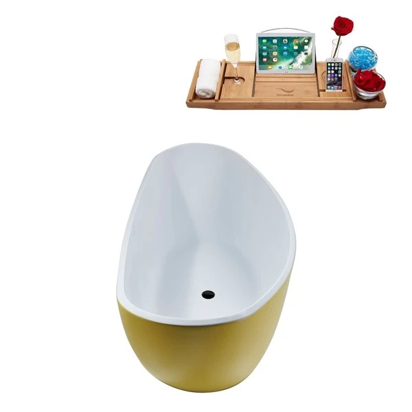 Streamline 35W X 75L Matte Yellow Acrylic Bathtub And A Matte Black Center Drain With Tray - Image 2