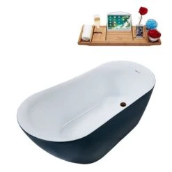 Streamline 29W X 59L Matte Light Blue Acrylic Bathtub And A Matte Oil Rubbed Bronze Reversible Drain With Tray