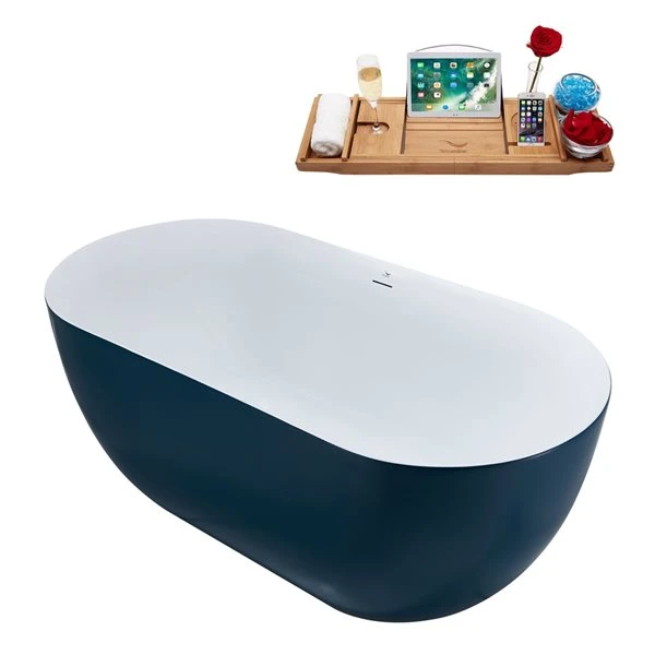 Streamline 28W X 59L Matte Light Blue Acrylic Bathtub And A Matte Black Center Drain With Tray - Image 4