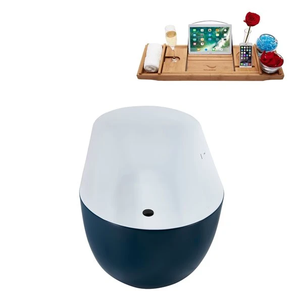 Streamline 28W X 59L Matte Light Blue Acrylic Bathtub And A Matte Black Center Drain With Tray - Image 3