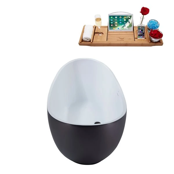 Streamline 28W X 62L Matte Grey Acrylic Bathtub And A Matte Black Center Drain With Tray - Image 3