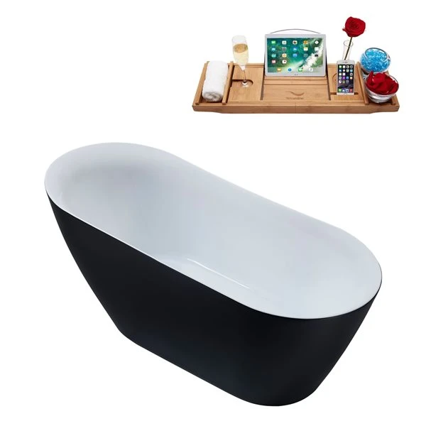 Streamline 29W X 59L Matte Black Acrylic Bathtub And A Matte Oil Rubbed Bronze Reversible Drain With Tray - Image 3