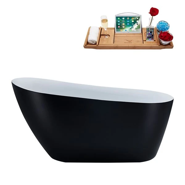 Streamline 29W X 59L Matte Black Acrylic Bathtub And A Matte Oil Rubbed Bronze Reversible Drain With Tray - Image 4