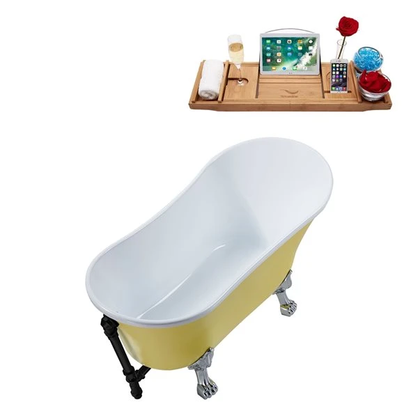 Streamline 27W X 55L Matte Yellow Acrylic Clawfoot Bathtub With Polished Chrome Feet And Reversible Drain With Tray - Image 2