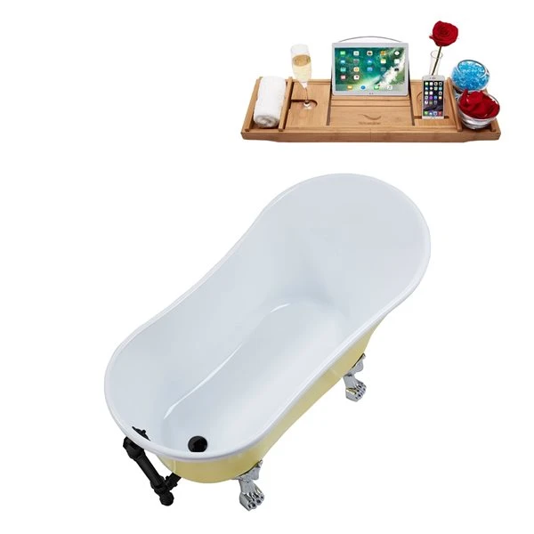 Streamline 27W X 55L Matte Yellow Acrylic Clawfoot Bathtub With Polished Chrome Feet And Reversible Drain With Tray - Image 4