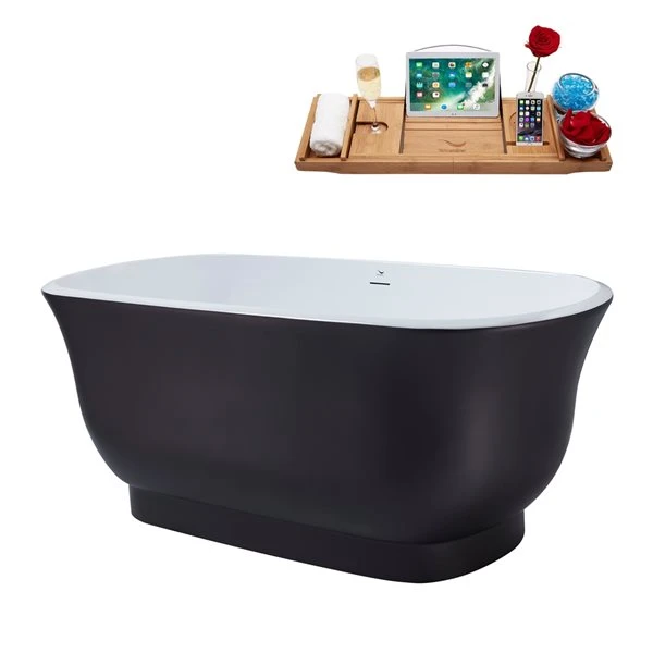 Streamline 28W X 59L Matte Grey Acrylic Bathtub And A Brushed Nickel Center Drain With Tray