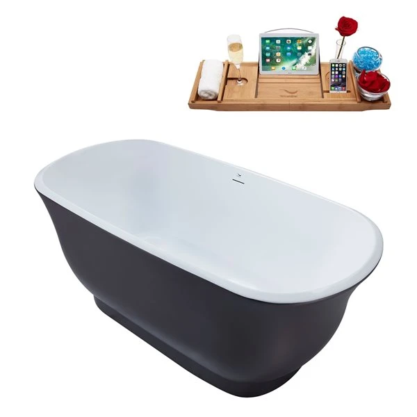 Streamline 28W X 59L Matte Grey Acrylic Bathtub And A Brushed Nickel Center Drain With Tray - Image 4