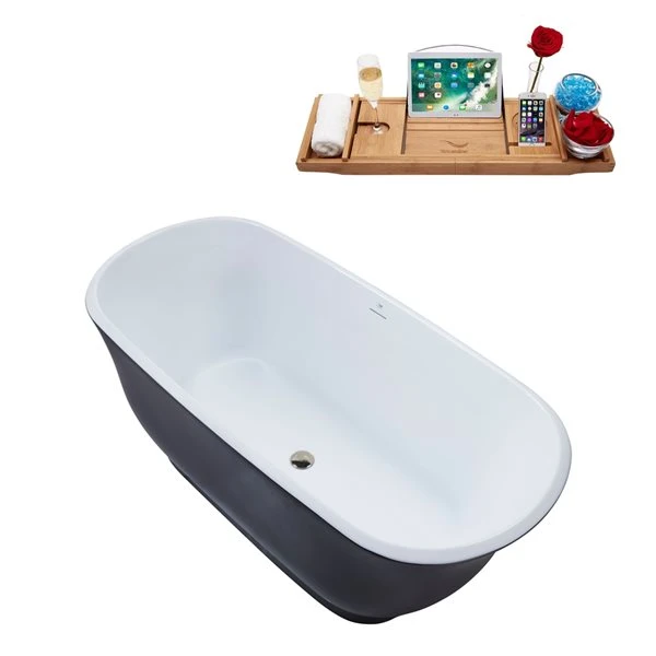 Streamline 28W X 59L Matte Grey Acrylic Bathtub And A Brushed Nickel Center Drain With Tray - Image 5