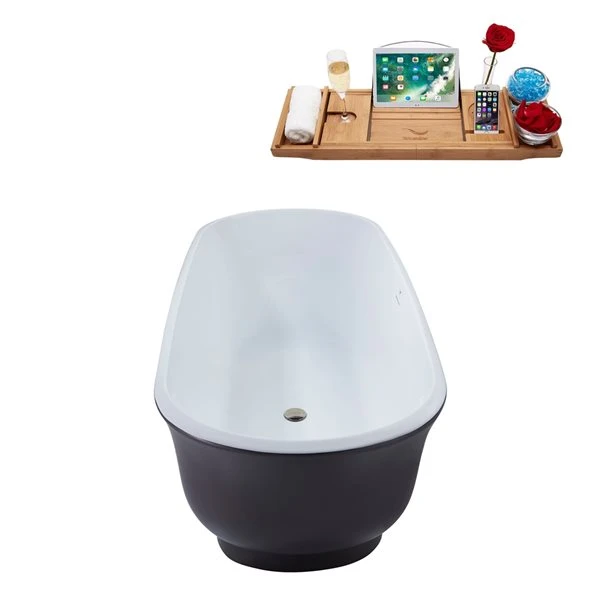 Streamline 28W X 59L Matte Grey Acrylic Bathtub And A Brushed Nickel Center Drain With Tray - Image 2