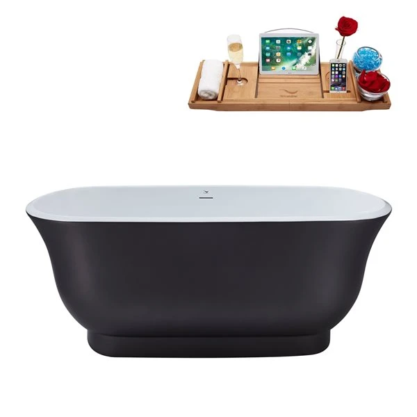 Streamline 28W X 59L Matte Grey Acrylic Bathtub And A Brushed Nickel Center Drain With Tray - Image 3
