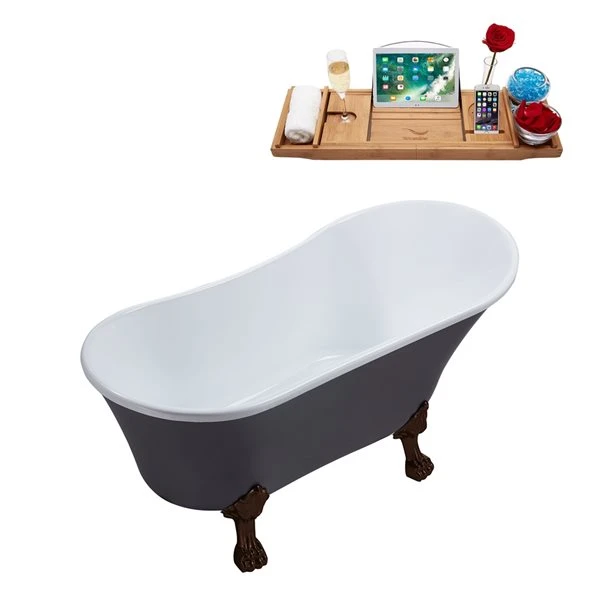 Streamline 27W X 55L Matte Grey Acrylic Clawfoot Bathtub With Matte Oil Rubbed Bronze Feet And Reversible Drain With Tray - Image 3