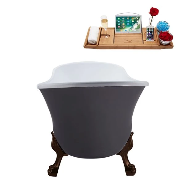 Streamline 27W X 55L Matte Grey Acrylic Clawfoot Bathtub With Matte Oil Rubbed Bronze Feet And Reversible Drain With Tray - Image 4