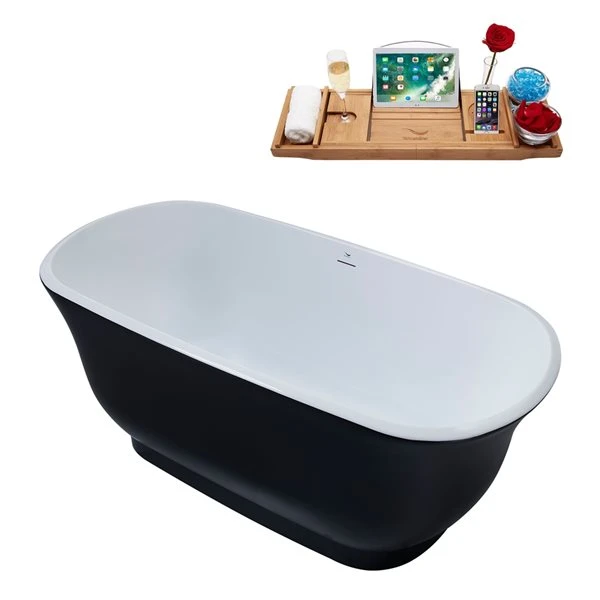 Streamline 28W X 59L Matte Black Acrylic Bathtub And A Brushed Nickel Center Drain With Tray - Image 5