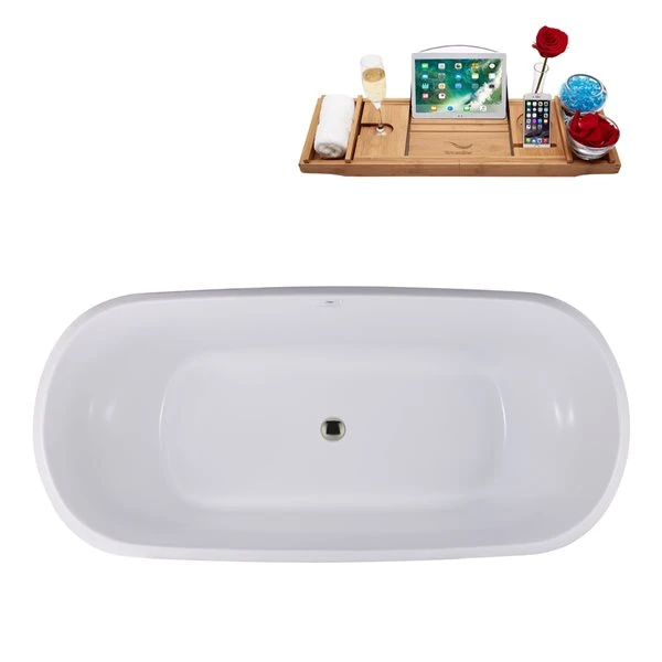Streamline 28W X 59L Matte Black Acrylic Bathtub And A Brushed Nickel Center Drain With Tray - Image 3