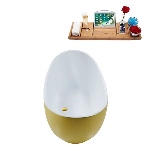 Streamline 28W X 62L Matte Yellow Acrylic Bathtub And A Polished Gold Center Drain With Tray - Image 3