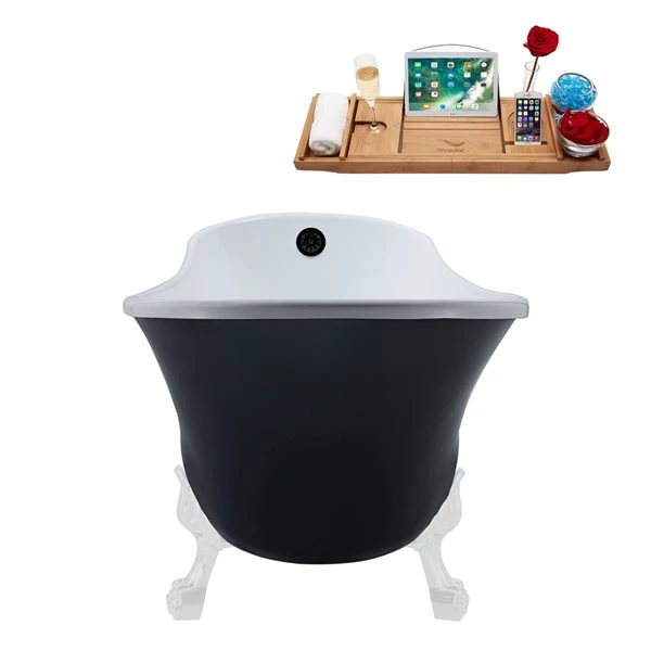 Streamline 28W X 63L Matte Black Acrylic Clawfoot Bathtub With Glossy White Feet And Reversible Drain With Tray - Image 3
