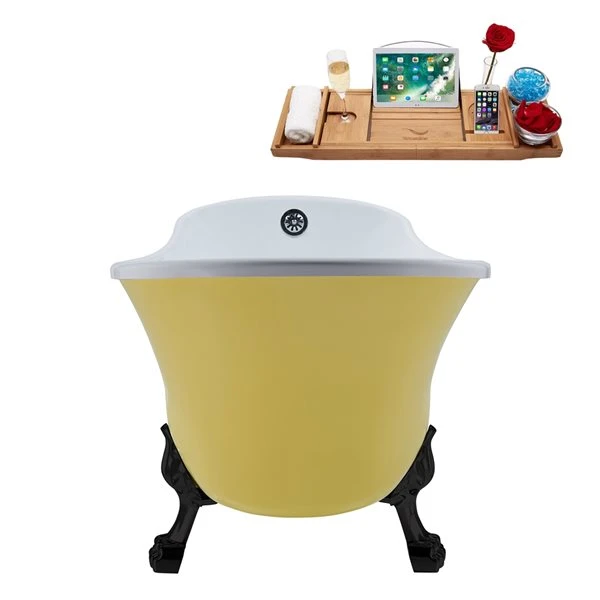 Streamline 27W X 55L Matte Yellow Acrylic Clawfoot Bathtub With Matte Black Feet And Reversible Drain With Tray - Image 5