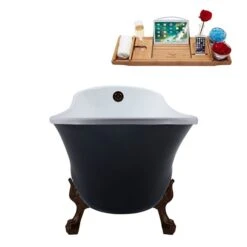 Streamline 27W X 55L Matte Black Acrylic Clawfoot Bathtub With Matte Oil Rubbed Bronze Feet And Reversible Drain With Tray