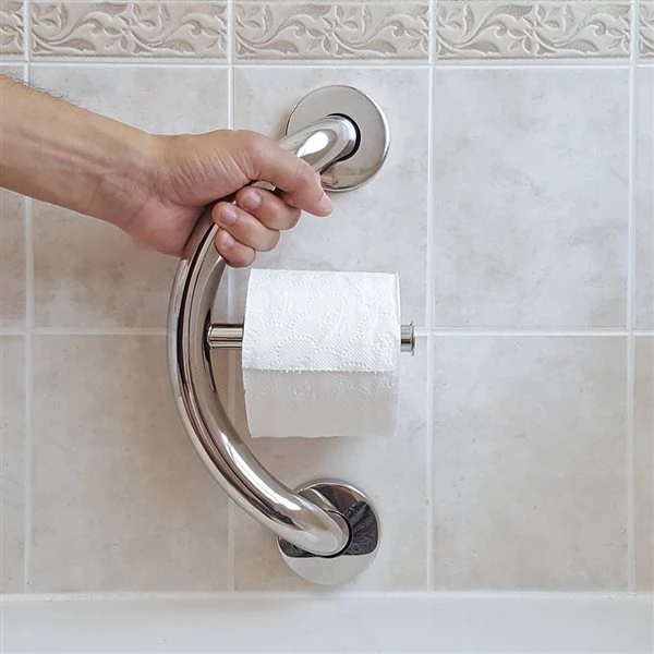 Healthcraft Products Plus Series 7.75-in Polished Chrome Wall Mount Grab Bar With Toilet Paper Holder - ADA Compliant - Image 4