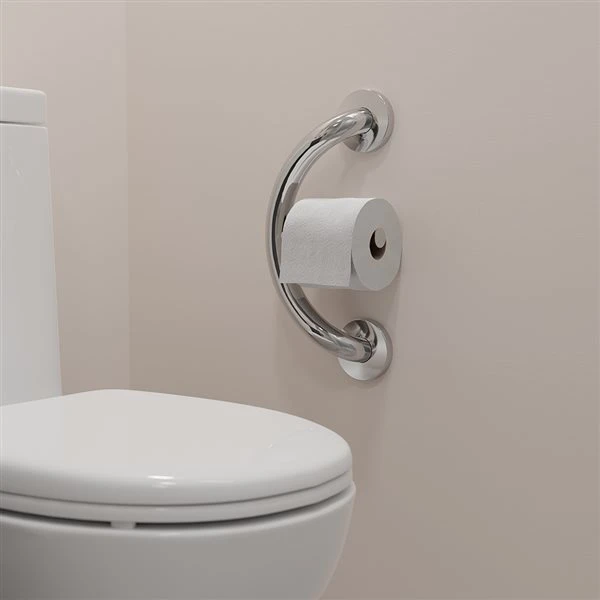Healthcraft Products Plus Series 7.75-in Polished Chrome Wall Mount Grab Bar With Toilet Paper Holder - ADA Compliant - Image 3