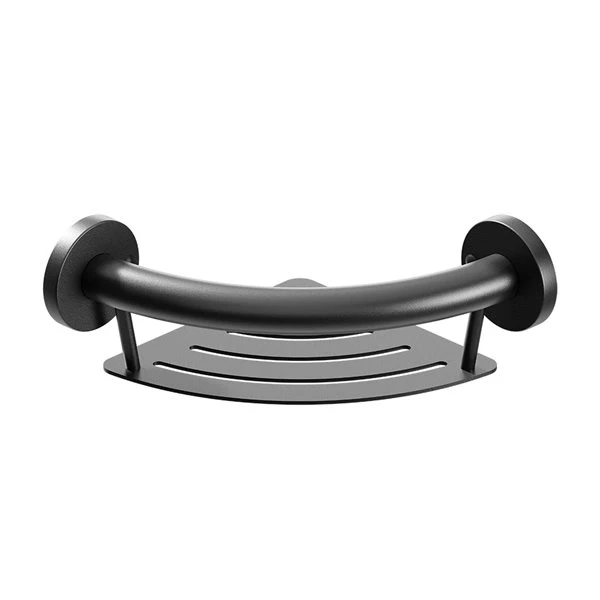 Healthcraft Products Plus Series 4.75-in Matte Black Wall Mount Grab Bar With Corner Shelf - ADA Compliant