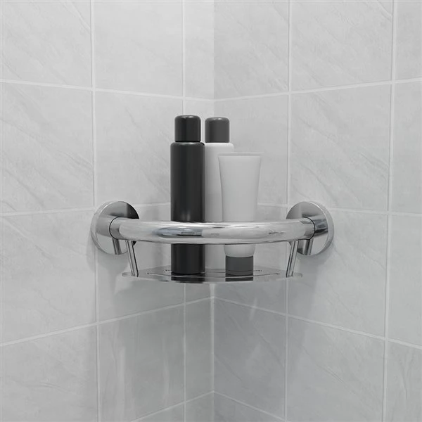 Healthcraft Products Plus Series 4.75-in Polished Chrome Wall Mount Grab Bar With Corner Shelf - ADA Compliant - Image 3