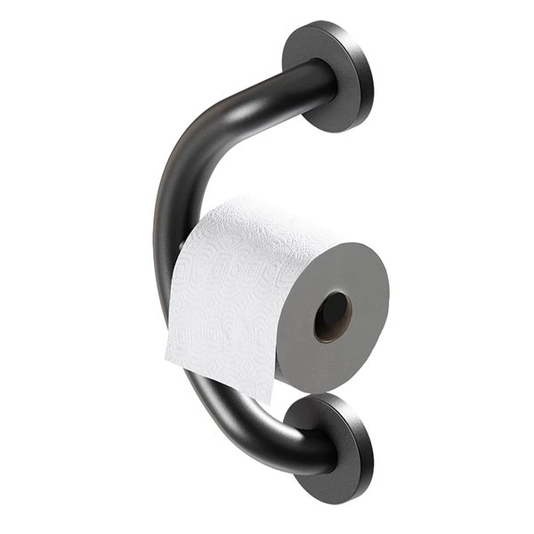 Healthcraft Products Plus Series 7.75-in Matte Black Wall Mount Grab Bar With Toilet Paper Holder - ADA Compliant - Image 3