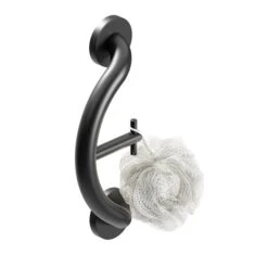 Healthcraft Products Plus Series 7.75-in Matte Black Wall Mount Grab Bar With Hook - ADA Compliant