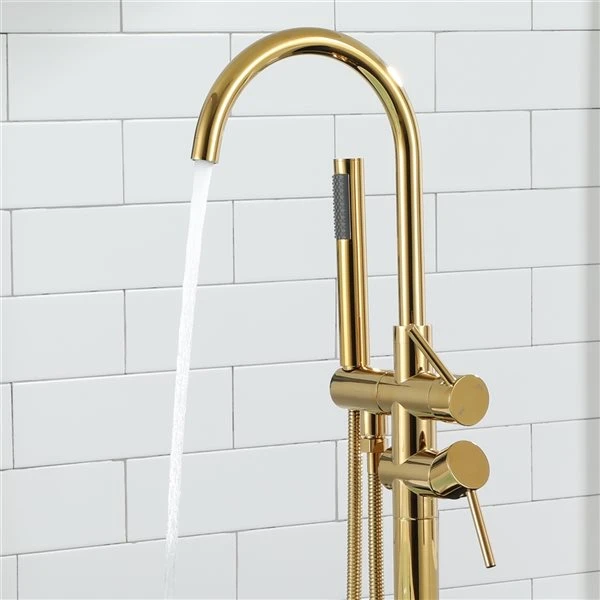 CASAINC Gold Double-Handles High Flow Bathroom Tub Faucet With Hand Shower - Image 2