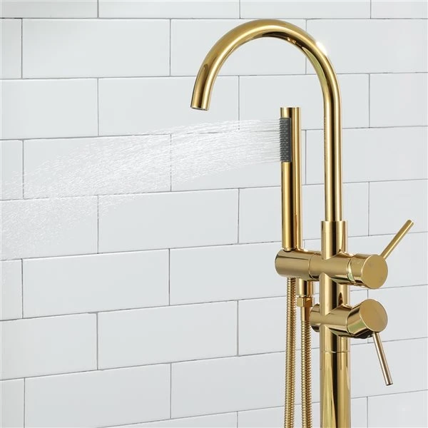 CASAINC Gold Double-Handles High Flow Bathroom Tub Faucet With Hand Shower - Image 4