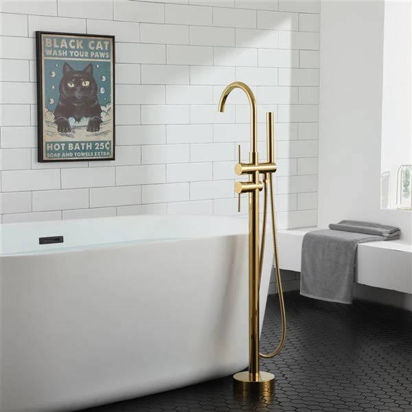CASAINC Gold Double-Handles High Flow Bathroom Tub Faucet With Hand Shower