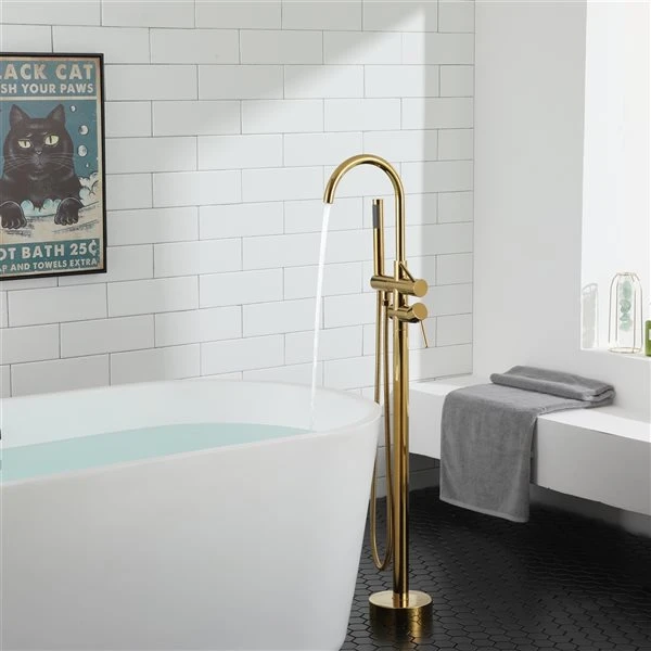 CASAINC Gold Double-Handles High Flow Bathroom Tub Faucet With Hand Shower - Image 3