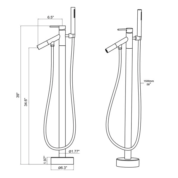 CASAINC Black Freestanding Single-Handle Bathtub Faucet With Hand Shower - Image 4