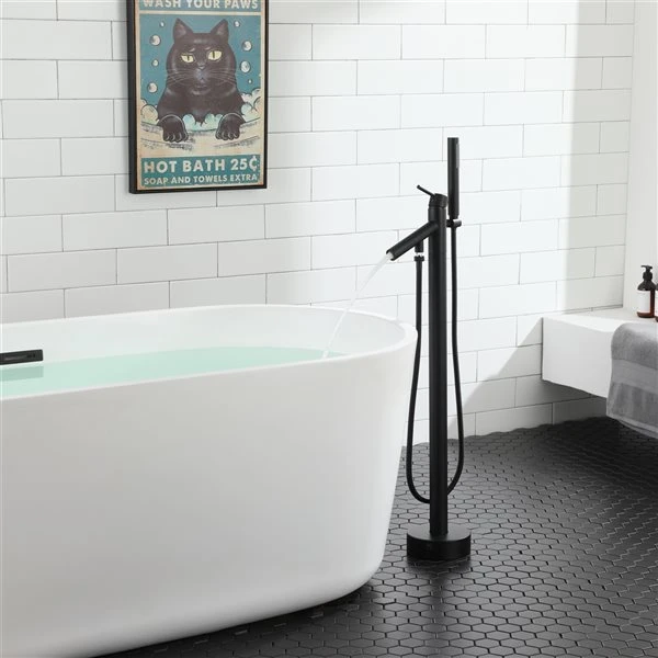 CASAINC Black Freestanding Single-Handle Bathtub Faucet With Hand Shower