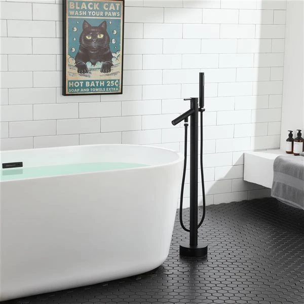 CASAINC Black Freestanding Single-Handle Bathtub Faucet With Hand Shower - Image 3