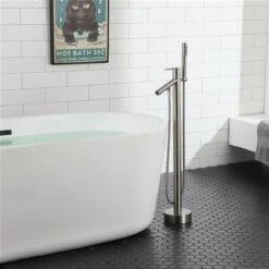CASAINC Brushed Nickel Freestanding Single-Handle Bathtub Faucet With Hand Shower