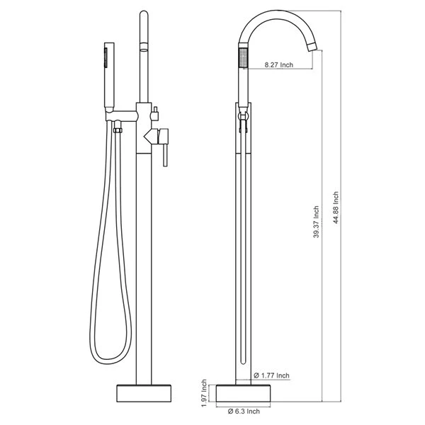 CASAINC Gold 1-Handle Freestanding Bathtub Faucet With Hand Shower - Image 2
