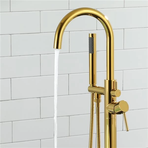 CASAINC Gold 1-Handle Freestanding Bathtub Faucet With Hand Shower