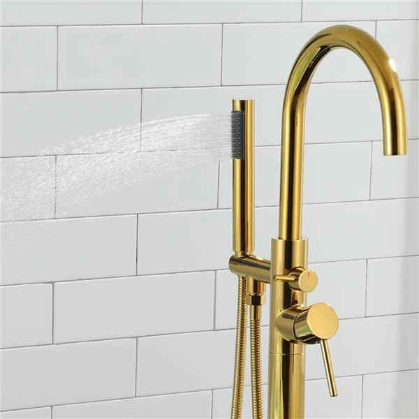 CASAINC Gold 1-Handle Freestanding Bathtub Faucet With Hand Shower - Image 3